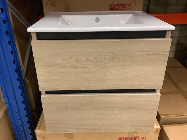 Badkamermeubel 60 cm + wastafel karo, walnut - afbeelding 2 van  3