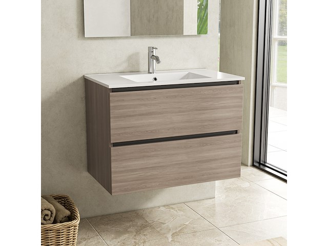 Badkamermeubel 80 cm + wastafel karo, grey oak - afbeelding 1 van  3