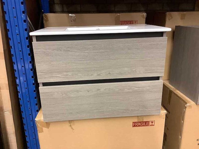 Badkamermeubel 80 cm + wastafel karo, grey oak - afbeelding 2 van  3