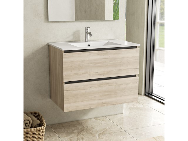 Badkamermeubel 80 cm + wastafel karo, natural oak - afbeelding 1 van  3