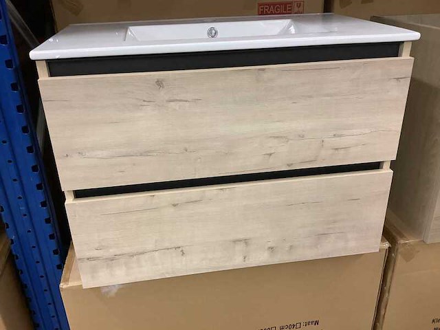 Badkamermeubel 80 cm + wastafel karo, natural oak - afbeelding 2 van  3