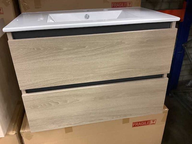 Badkamermeubel 80 cm + wastafel, karo, walnut - afbeelding 2 van  3