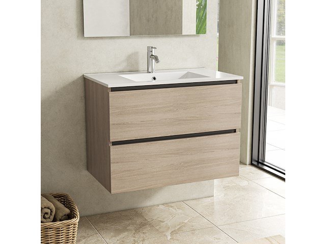 Badkamermeubel 80 cm + wastafel karo, walnut - afbeelding 1 van  3