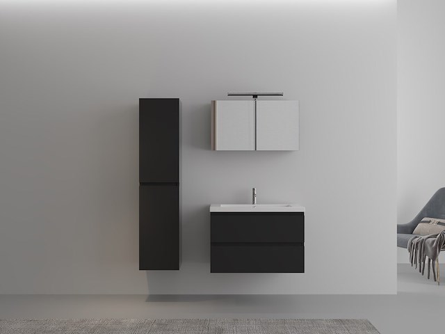 Badkamermeubel vonato, 1-persoons 80 cm, hoogglans zwart - afbeelding 2 van  4