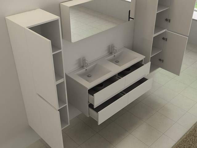 Badkamermeubel vonato, 2-persoons 120 cm, hoogglans wit - afbeelding 3 van  6