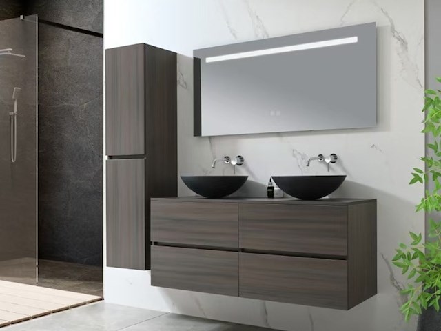 Badkamermeubel vonato, 2-persoons 130 cm, donker hout decor - afbeelding 1 van  12