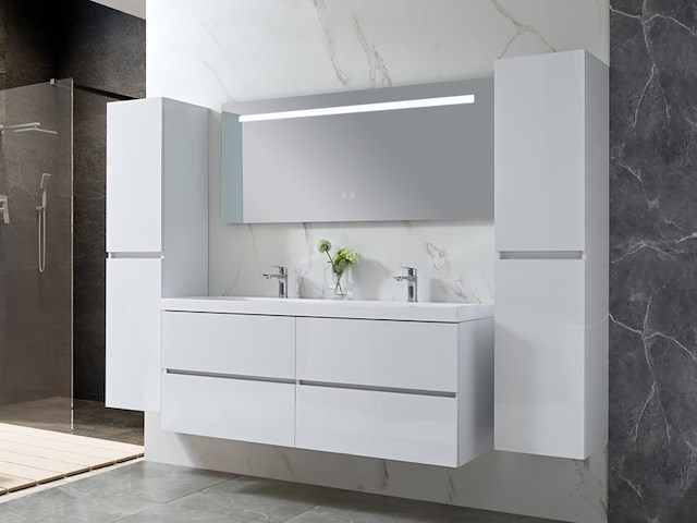 Badkamermeubel vonato, 2-persoons 145 cm, hoogglans wit - afbeelding 1 van  9