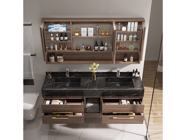 Badkamermeubel vonato, classic 150, donker hout decor - afbeelding 3 van  9