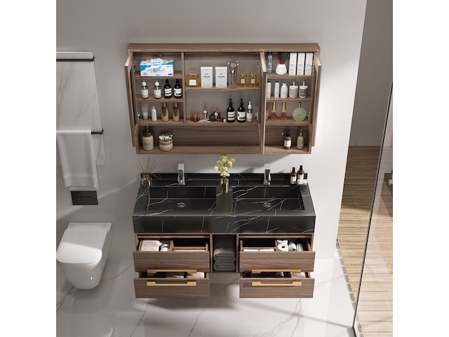 Badkamermeubel vonato, modular 110, donker hout decor - afbeelding 3 van  4