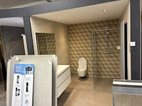 Badkameropstelling met badmeubel, wandcloset, douchewand en designradiator