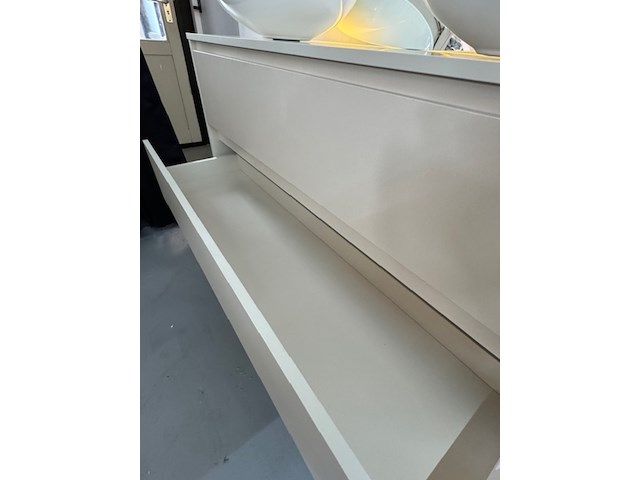 Badmeubel 120cm incl. 1x verwarmde led spiegel en 2x waskom wit, kraftbad, stuttgart 120cm, beige, 2026 - afbeelding 2 van  4