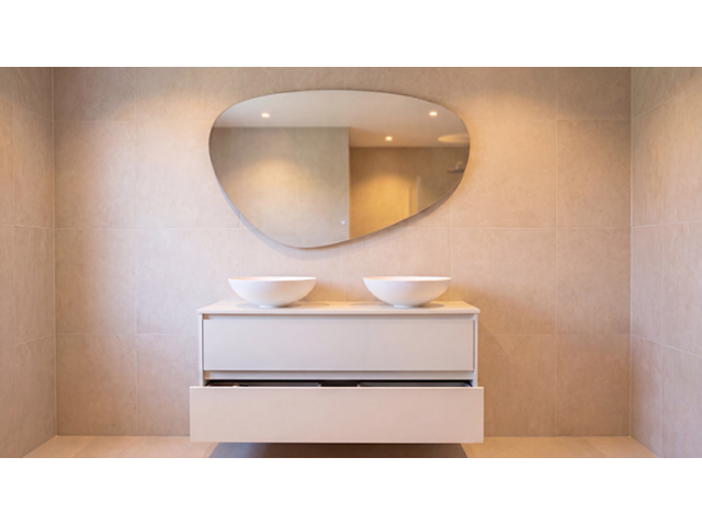 Badmeubel 120cm incl. 1x verwarmde led spiegel en 2x waskom wit, kraftbad, stuttgart 120cm, beige, 2026 - afbeelding 3 van  4