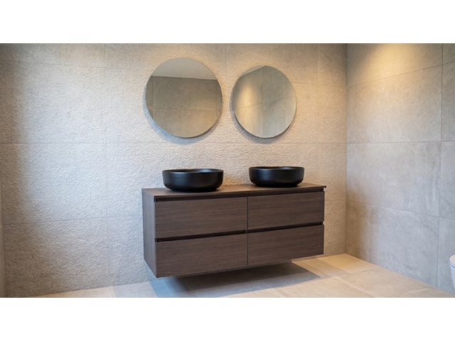 Badmeubel 120cm incl. 2 waskommen en 2x led spiegel, kraftbad, essen 120cm, bruin, 2026 - afbeelding 2 van  4