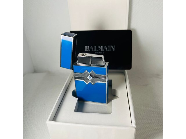 Balmain paris aansteker - limited edition blue & silver - afbeelding 1 van  6