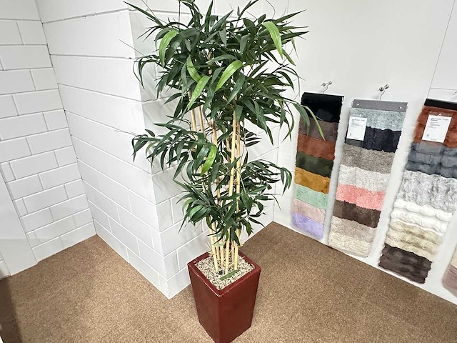 Bamboe kunstplant in stenen pot (2x) - afbeelding 4 van  4