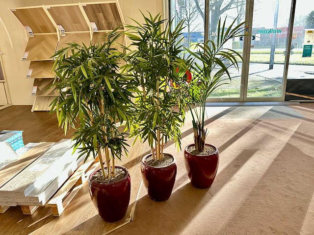 Bamboe kunstplant in stenen pot (3x) - afbeelding 1 van  3