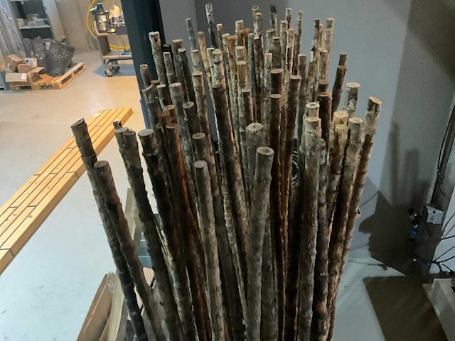 Bamboe stokken in verrijdbare presentatie bak - afbeelding 2 van  4