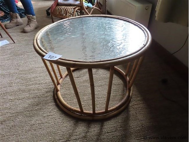 Bamboe tafel glazen blad - afbeelding 1 van  3