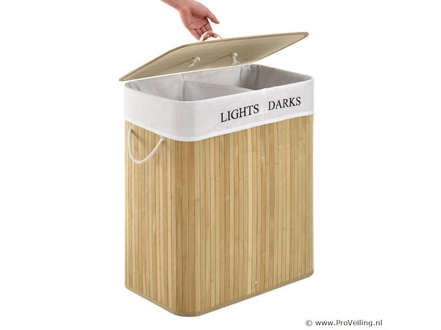 Bamboe wasmand curly 100l incl. deksel & waszak - afbeelding 4 van  6