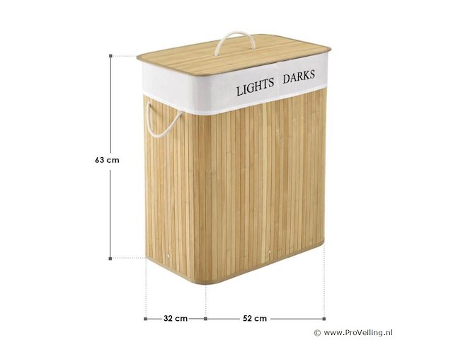 Bamboe wasmand curly 100l incl. deksel & waszak - afbeelding 6 van  6