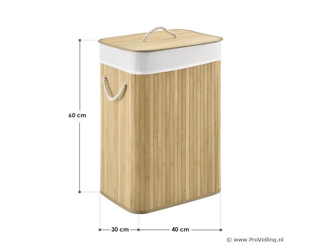 Bamboe wasmand curly 72l incl. deksel & waszak - afbeelding 6 van  6