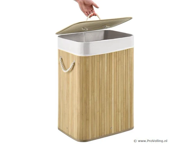 Bamboe wasmand curly 72l incl. deksel & waszak - afbeelding 4 van  6