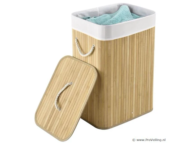 Bamboe wasmand curly 72l incl. deksel & waszak - afbeelding 5 van  6