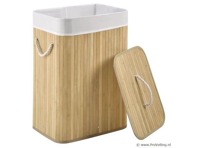 Bamboe wasmand curly 72l incl. deksel & waszak - afbeelding 3 van  6