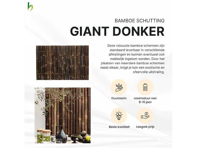 Bamboo - schutting giant naturel - tali - 900x1000 mm (45 m2) = 1 pallet - lattenscherm (50x) - afbeelding 7 van  9