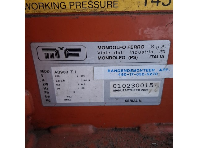 Bandendemonteerapparaat, mondolfo ferro, sl60a, 2001 - afbeelding 9 van  11