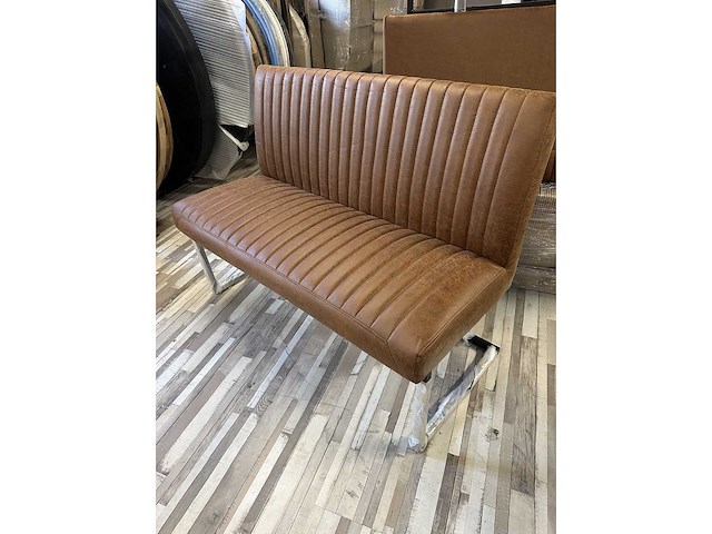 Bank 120 x100x55 stripe cognac leder - afbeelding 1 van  3