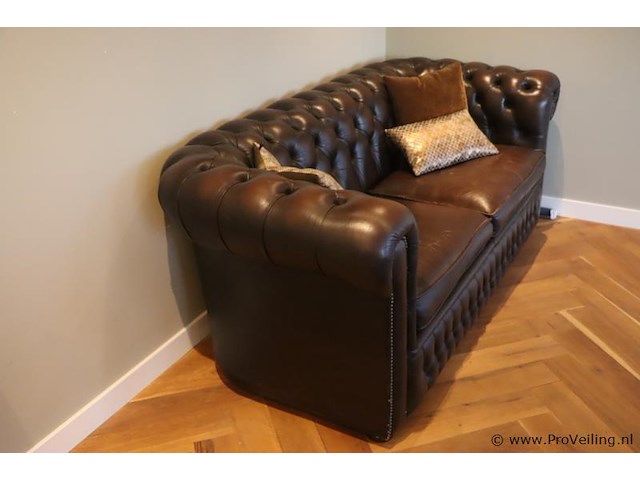 Bank incl. sierkussens (chesterfield look) - bruin leder - 190x75x40cm - afbeelding 2 van  7
