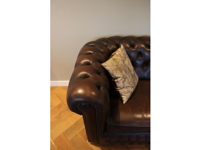 Bank incl. sierkussens (chesterfield look) - bruin leder - 190x75x40cm - afbeelding 3 van  7