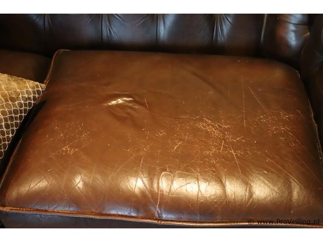 Bank incl. sierkussens (chesterfield look) - bruin leder - 190x75x40cm - afbeelding 5 van  7