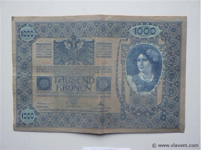 Bankbiljet 1000 kronen oostenrijk 1902 - afbeelding 2 van  2