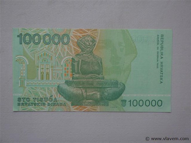 Bankbiljet kroatië 100,000 dinara - afbeelding 2 van  2
