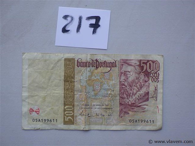 Bankbiljet portugal 500 escudos - afbeelding 1 van  2