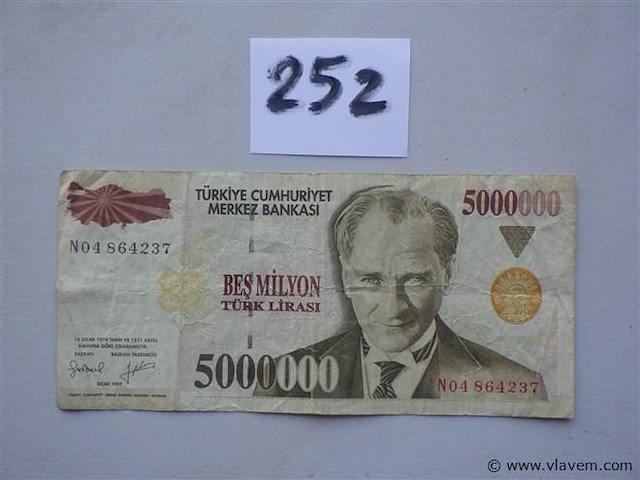 Bankbiljet turkije 5,000,000 lirasi - afbeelding 1 van  2