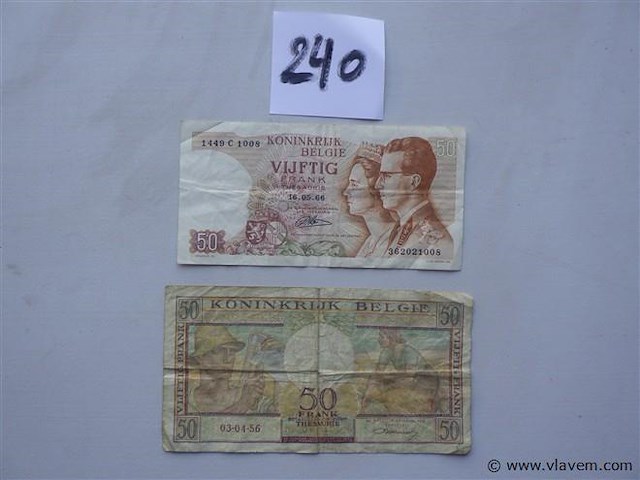 Bankbiljetten belgië 50 frank 1966 en 1956 - afbeelding 1 van  2
