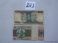 Bankbiljetten brazilië 1000 en 10 cruzeiros - afbeelding 1 van  2