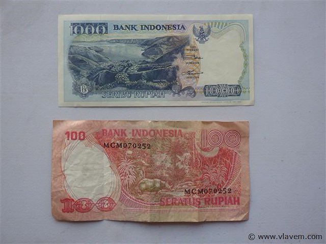 Bankbiljetten indonesië 1000 en 100 rupiah - afbeelding 2 van  2