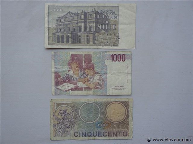 Bankbiljetten italië 1000 en 500 lire - afbeelding 2 van  2