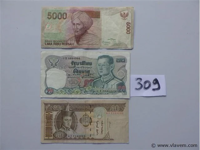 Bankbiljetten uit indonesia, thailand en mongolïe - afbeelding 1 van  2