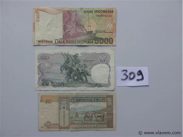 Bankbiljetten uit indonesia, thailand en mongolïe - afbeelding 2 van  2