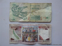 Bankbiljetten uruguay 20 en 5000 pesos - afbeelding 2 van  2
