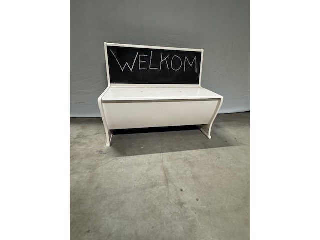 Bankje met krijtbord, wit, vintage - afbeelding 2 van  4