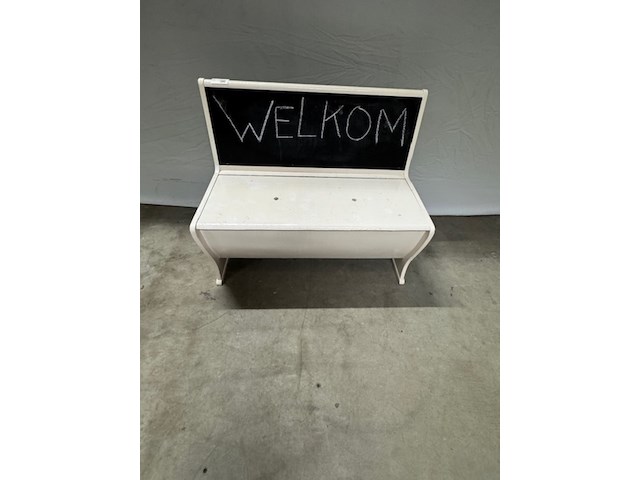 Bankje met krijtbord, wit, vintage - afbeelding 1 van  4