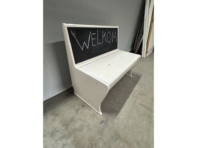 Bankje met krijtbord, wit, vintage - afbeelding 3 van  4