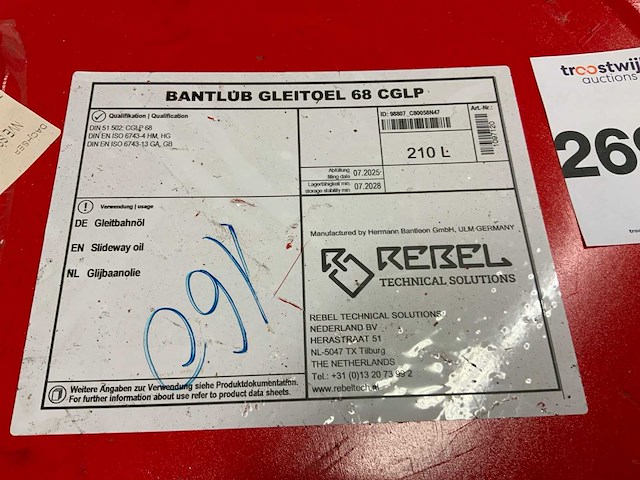 Bantleon bantlub glijbaanolie 68 cglp vat 210 liter glijbaanolie (2x) - afbeelding 3 van  7