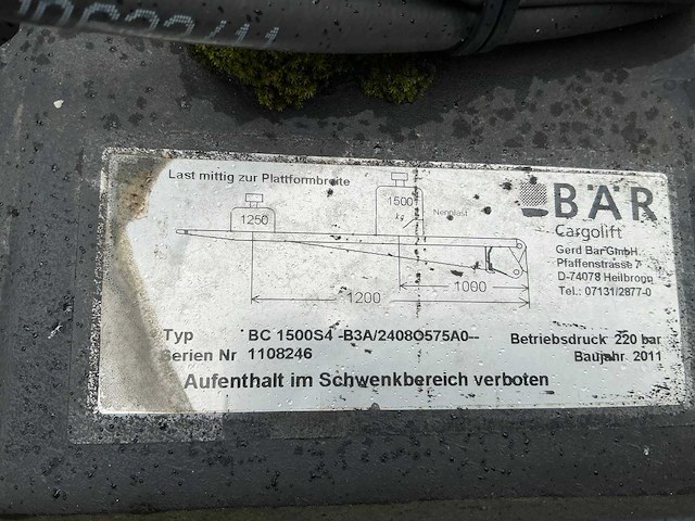 Bar cargolift bb 1500s4 laadklep - afbeelding 4 van  5